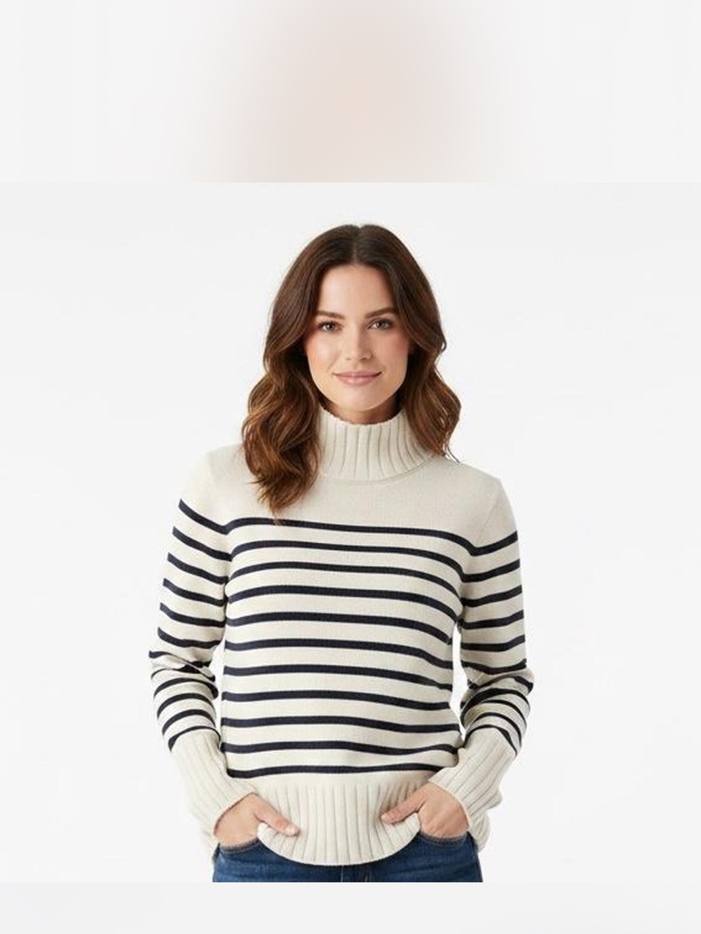 J. Crew Cream with Navy Stripe Turtleneck Sweater